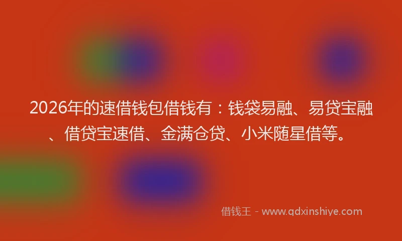 2026年的速借钱包借钱有：钱袋易融、易贷宝融、借贷宝速借、金满仓贷、小米随星借等。