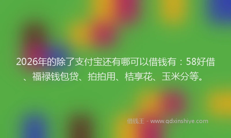 2026年的除了支付宝还有哪可以借钱有:58好借、福禄钱包贷、拍拍用、桔享花、玉米分等。