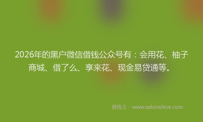 2026年的黑户微信借钱公众号有：会用花、柚子商城、借了么、享来花、现金易贷通等。
