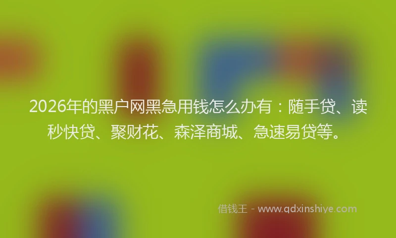 2026年的黑户网黑急用钱怎么办有：随手贷、读秒快贷、聚财花、森泽商城、急速易贷等。
