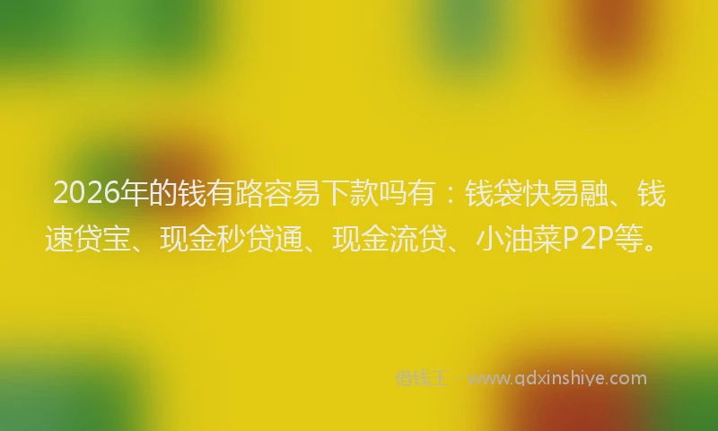 2026年的钱有路容易下款吗有：钱袋快易融、钱速贷宝、现金秒贷通、现金流贷、小油菜P2P等。
