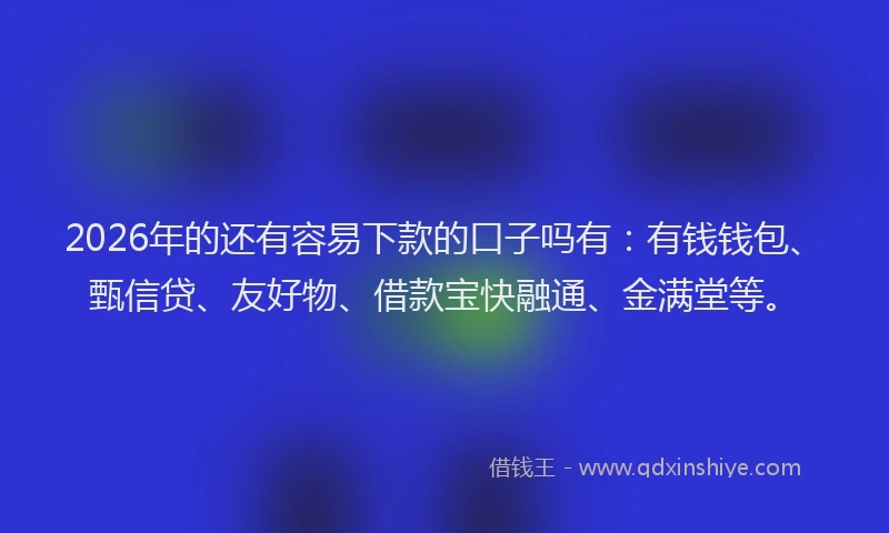 2026年的还有容易下款的口子吗有：有钱钱包、甄信贷、友好物、借款宝快融通、金满堂等。