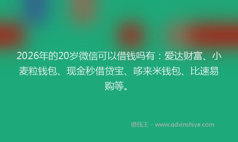 2026年的20岁微信可以借钱吗有:爱达财富、小麦粒钱包、现金秒借贷宝、哆来米钱包、比速易购等。