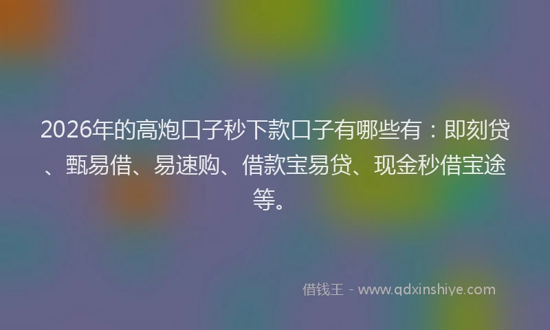 2026年的高炮口子秒下款口子有哪些有:即刻贷、甄易借、易速购、借款宝易贷、现金秒借宝途等。
