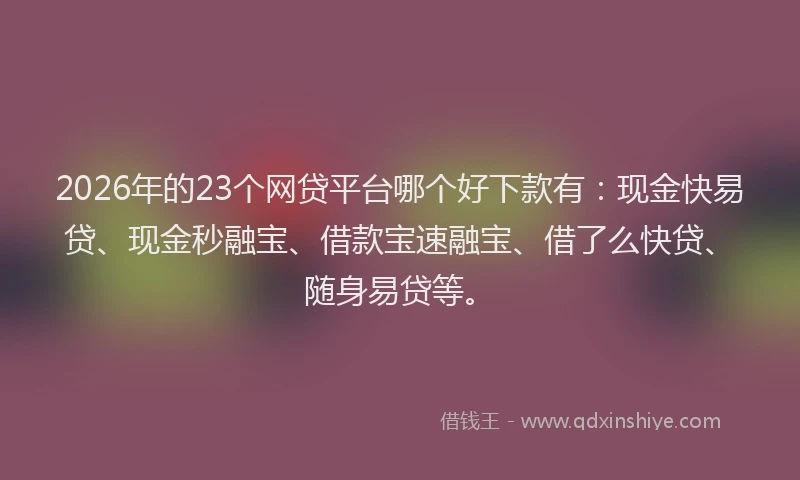 2026年的23个网贷平台哪个好下款有：现金快易贷、现金秒融宝、借款宝速融宝、借了么快贷、随身易贷等。