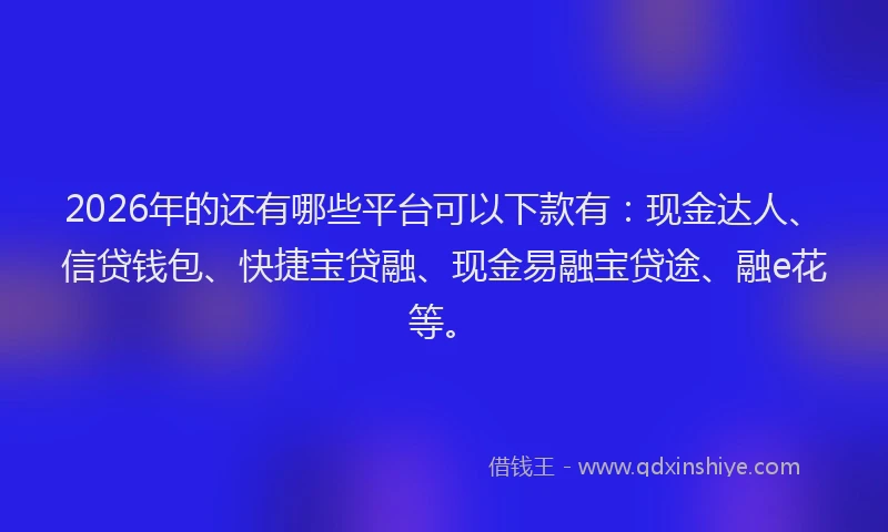 2026年的还有哪些平台可以下款有：现金达人、信贷钱包、快捷宝贷融、现金易融宝贷途、融e花等。
