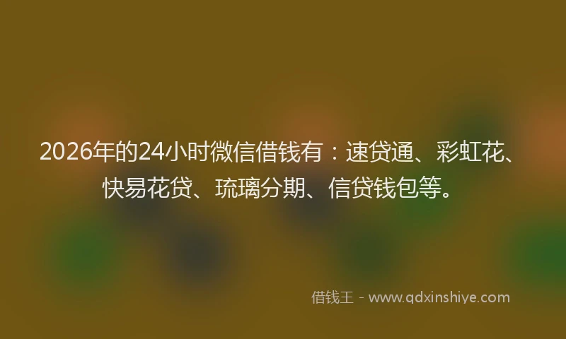 2026年的24小时微信借钱有:速贷通、彩虹花、快易花贷、琉璃分期、信贷钱包等。