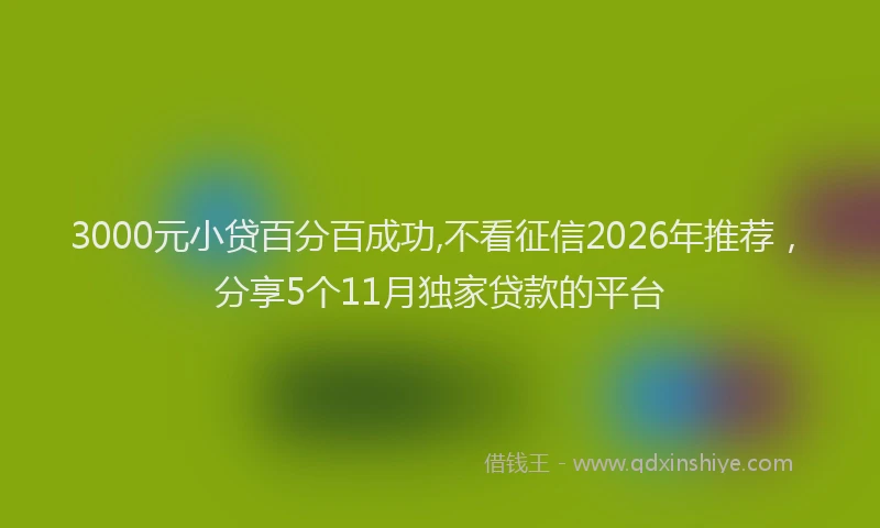 3000元小贷百分百成功,不看征信2026年推荐，分享5个11月独家贷款的平台