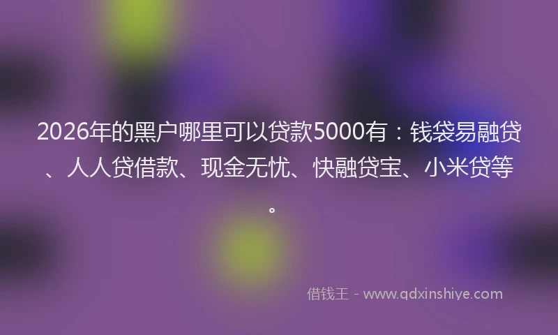 2026年的黑户哪里可以贷款5000有：钱袋易融贷、人人贷借款、现金无忧、快融贷宝、小米贷等。