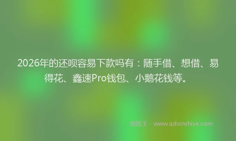 2026年的还呗容易下款吗有：随手借、想借、易得花、鑫速Pro钱包、小鹅花钱等。