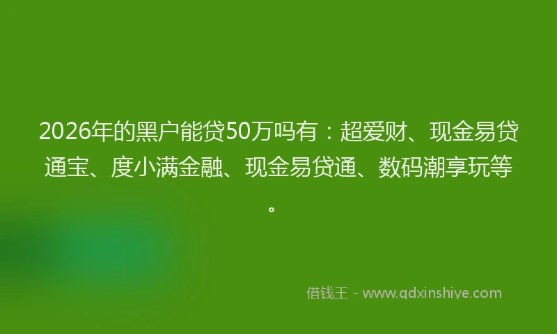 2026年的黑户能贷50万吗有：超爱财、现金易贷通宝、度小满金融、现金易贷通、数码潮享玩等。