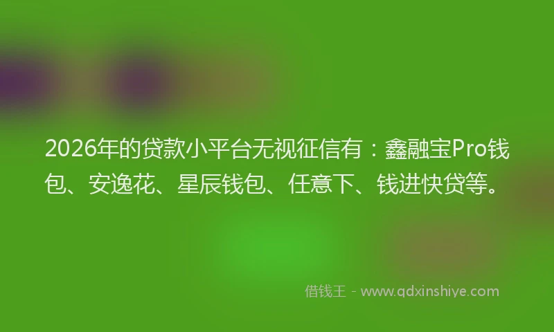 2026年的贷款小平台无视征信有：鑫融宝Pro钱包、安逸花、星辰钱包、任意下、钱进快贷等。