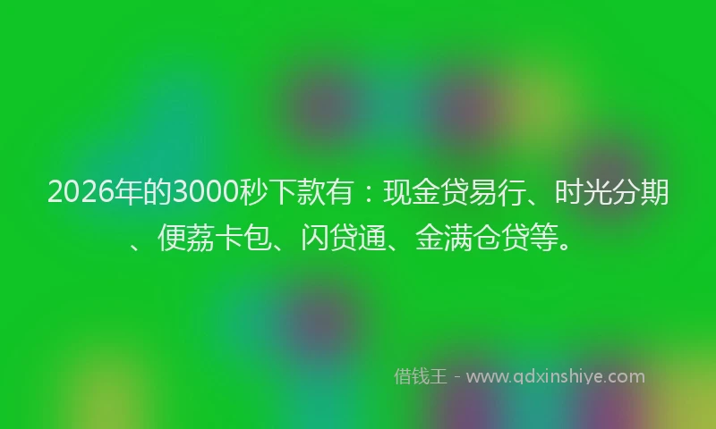 2026年的3000秒下款有：现金贷易行、时光分期、便荔卡包、闪贷通、金满仓贷等。