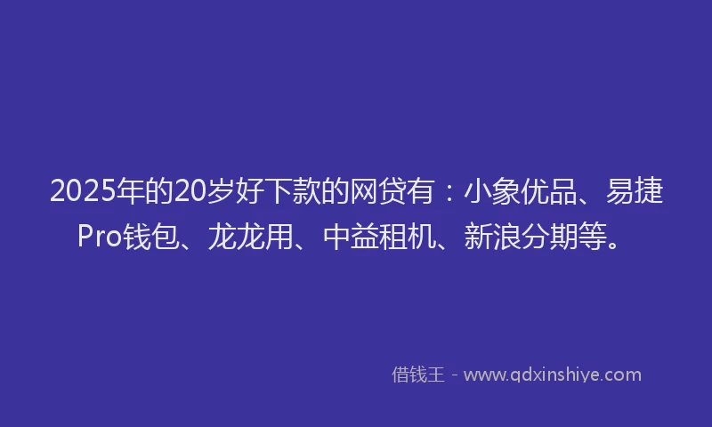 2025年的20岁好下款的网贷有：小象优品、易捷Pro钱包、龙龙用、中益租机、新浪分期等。
