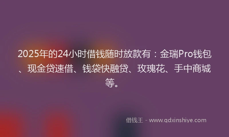2025年的24小时借钱随时放款有：金瑞Pro钱包、现金贷速借、钱袋快融贷、玫瑰花、手中商城等。