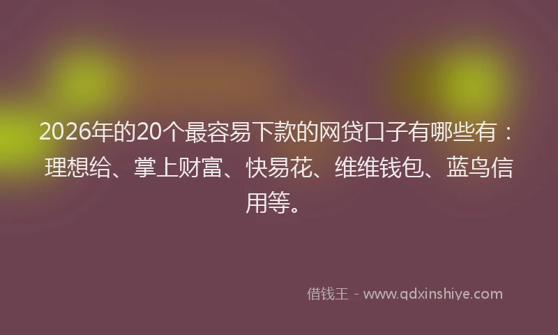 2026年的20个最容易下款的网贷口子有哪些有：理想给、掌上财富、快易花、维维钱包、蓝鸟信用等。