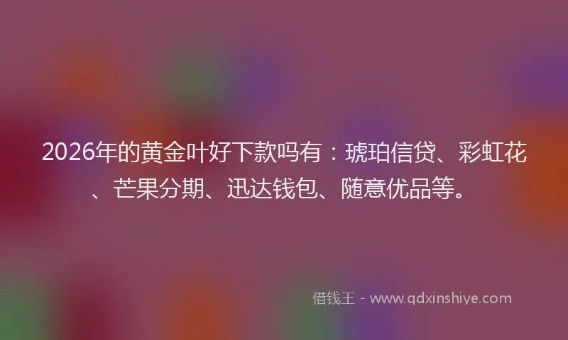 2026年的黄金叶好下款吗有：琥珀信贷、彩虹花、芒果分期、迅达钱包、随意优品等。