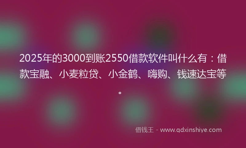 2025年的3000到账2550借款软件叫什么有：借款宝融、小麦粒贷、小金鹤、嗨购、钱速达宝等。