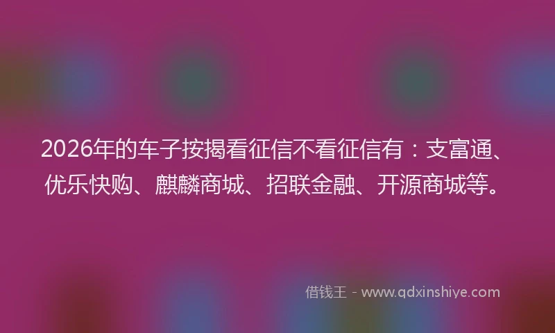 2026年的车子按揭看征信不看征信有：支富通、优乐快购、麒麟商城、招联金融、开源商城等。