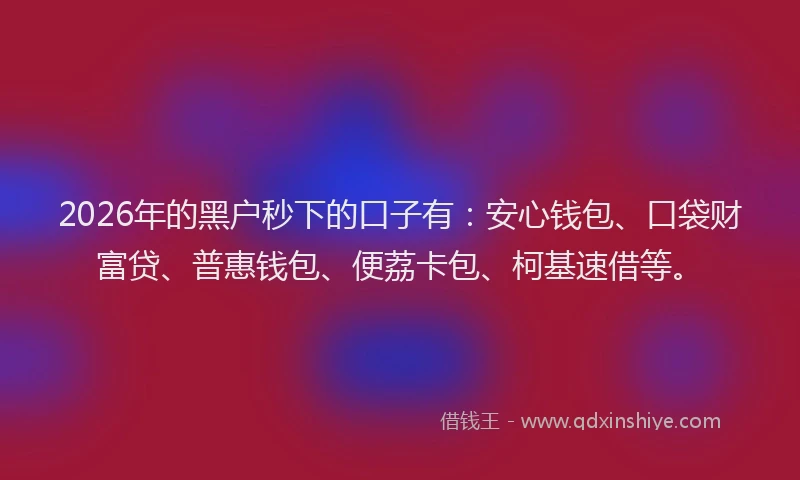 2026年的黑户秒下的口子有：安心钱包、口袋财富贷、普惠钱包、便荔卡包、柯基速借等。