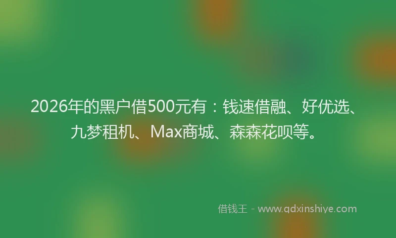 2026年的黑户借500元有：钱速借融、好优选、九梦租机、Max商城、森森花呗等。