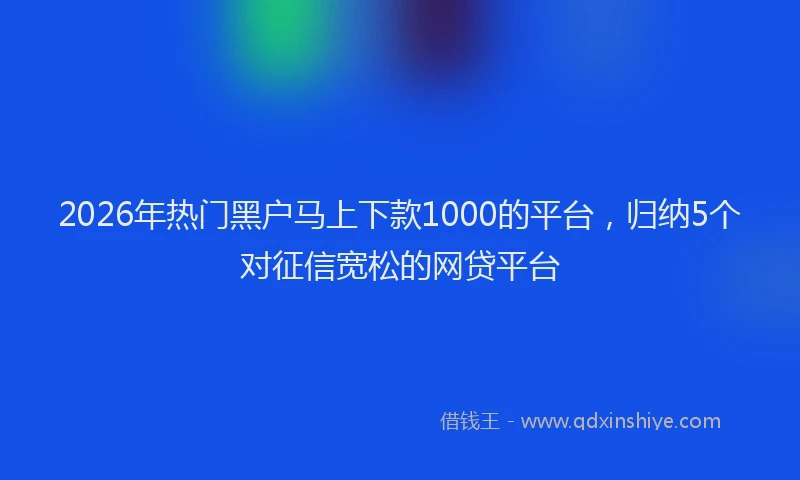 2026年热门黑户马上下款1000的平台，归纳5个对征信宽松的网贷平台