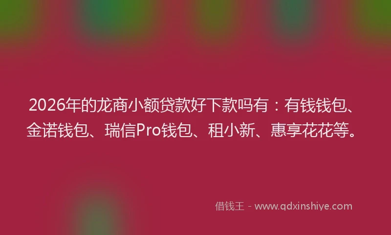 2026年的龙商小额贷款好下款吗有：有钱钱包、金诺钱包、瑞信Pro钱包、租小新、惠享花花等。