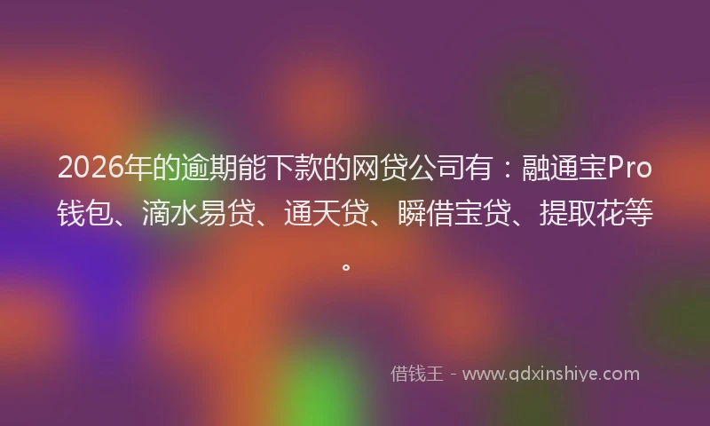 2026年的逾期能下款的网贷公司有：融通宝Pro钱包、滴水易贷、通天贷、瞬借宝贷、提取花等。