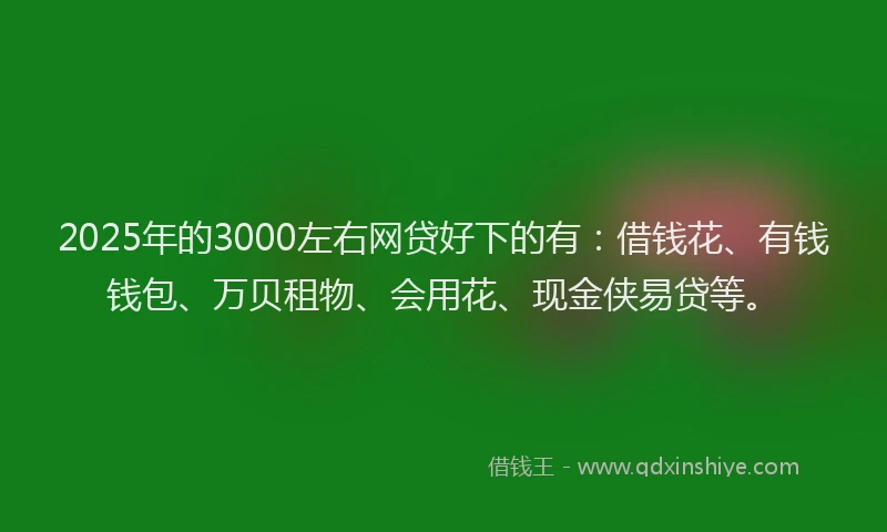 2025年的3000左右网贷好下的有:借钱花、有钱钱包、万贝租物、会用花、现金侠易贷等。