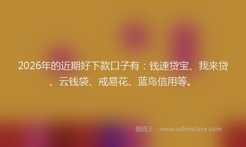 2026年的近期好下款口子有：钱速贷宝、我来贷、云钱袋、戒易花、蓝鸟信用等。