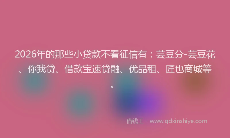 2026年的那些小贷款不看征信有:芸豆分-芸豆花、你我贷、借款宝速贷融、优品租、匠也商城等。