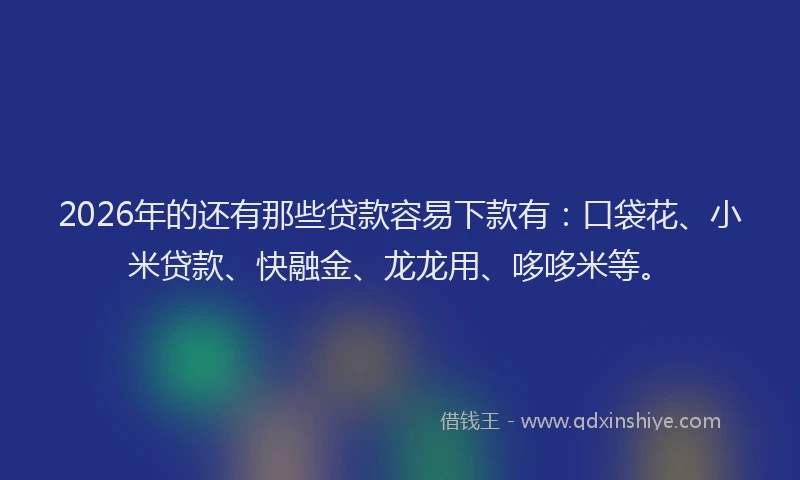 2026年的还有那些贷款容易下款有：口袋花、小米贷款、快融金、龙龙用、哆哆米等。