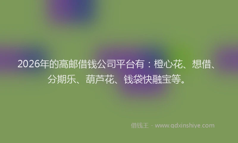 2026年的高邮借钱公司平台有：橙心花、想借、分期乐、葫芦花、钱袋快融宝等。