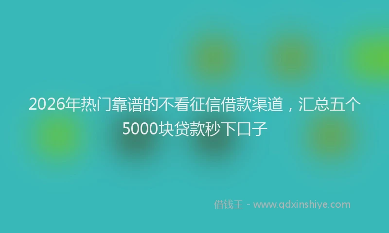 2026年热门靠谱的不看征信借款渠道，汇总五个5000块贷款秒下口子