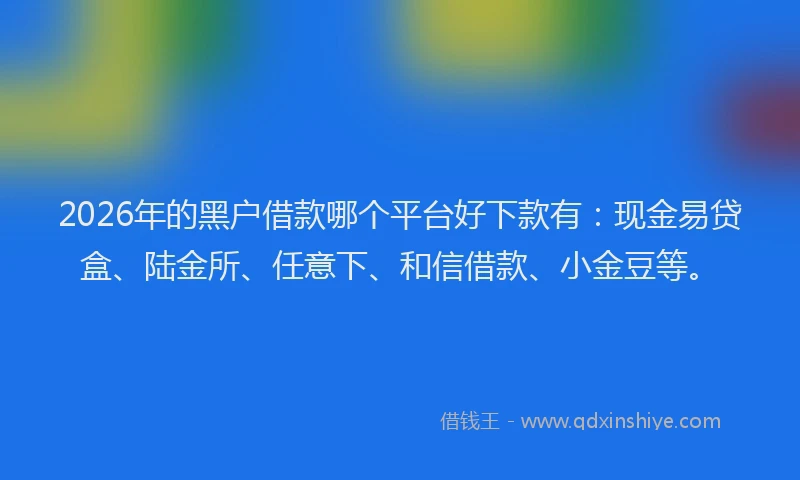 2026年的黑户借款哪个平台好下款有：现金易贷盒、陆金所、任意下、和信借款、小金豆等。