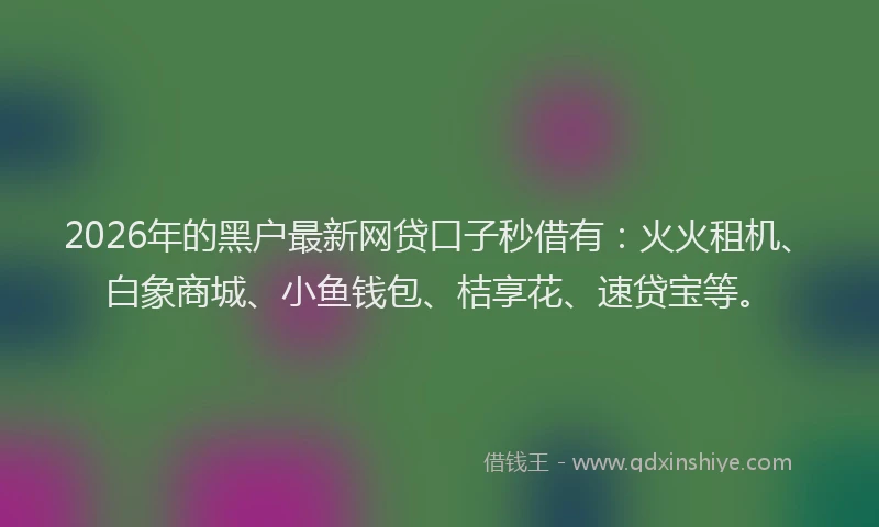 2026年的黑户最新网贷口子秒借有：火火租机、白象商城、小鱼钱包、桔享花、速贷宝等。