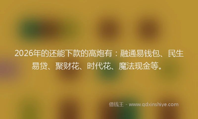 2026年的还能下款的高炮有:融通易钱包、民生易贷、聚财花、时代花、魔法现金等。