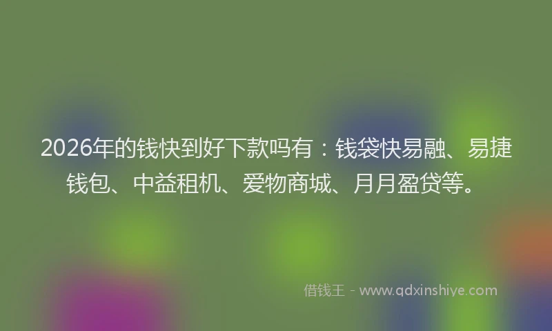 2026年的钱快到好下款吗有：钱袋快易融、易捷钱包、中益租机、爱物商城、月月盈贷等。