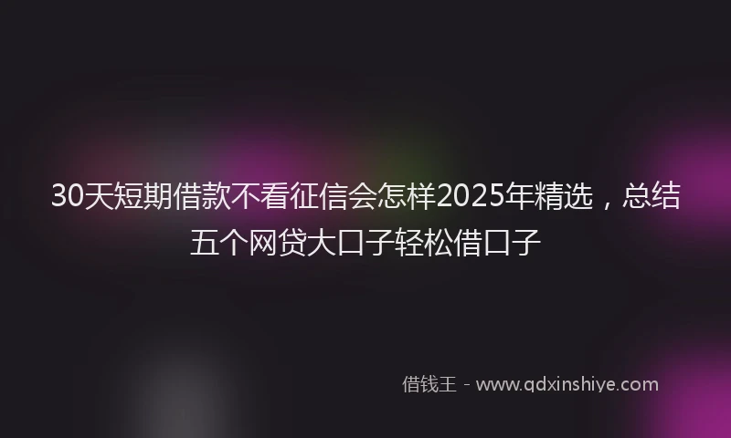 30天短期借款不看征信会怎样2025年精选，总结五个网贷大口子轻松借口子