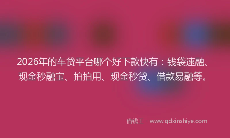 2026年的车贷平台哪个好下款快有：钱袋速融、现金秒融宝、拍拍用、现金秒贷、借款易融等。