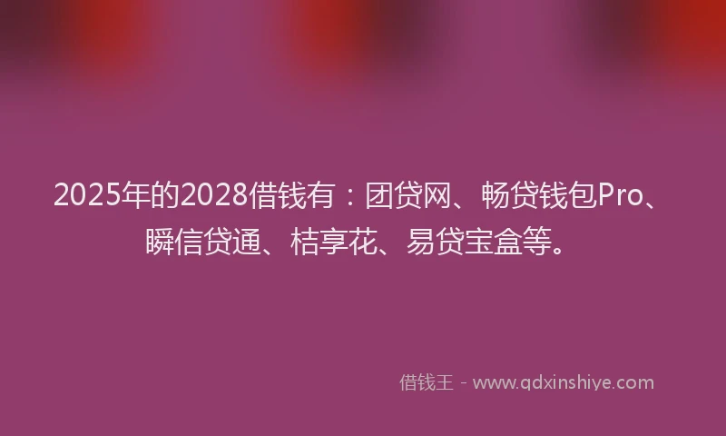 2025年的2028借钱有：团贷网、畅贷钱包Pro、瞬信贷通、桔享花、易贷宝盒等。