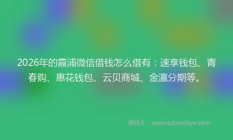 2026年的霞浦微信借钱怎么借有：速享钱包、青春购、惠花钱包、云贝商城、金瀛分期等。