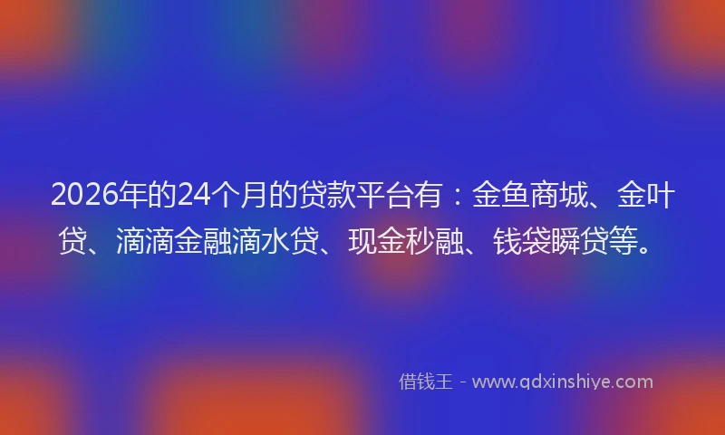 2026年的24个月的贷款平台有：金鱼商城、金叶贷、滴滴金融滴水贷、现金秒融、钱袋瞬贷等。