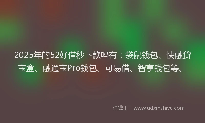 2025年的52好借秒下款吗有:袋鼠钱包、快融贷宝盒、融通宝Pro钱包、可易借、智享钱包等。
