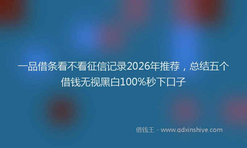 一品借条看不看征信记录2026年推荐，总结五个借钱无视黑白100%秒下口子