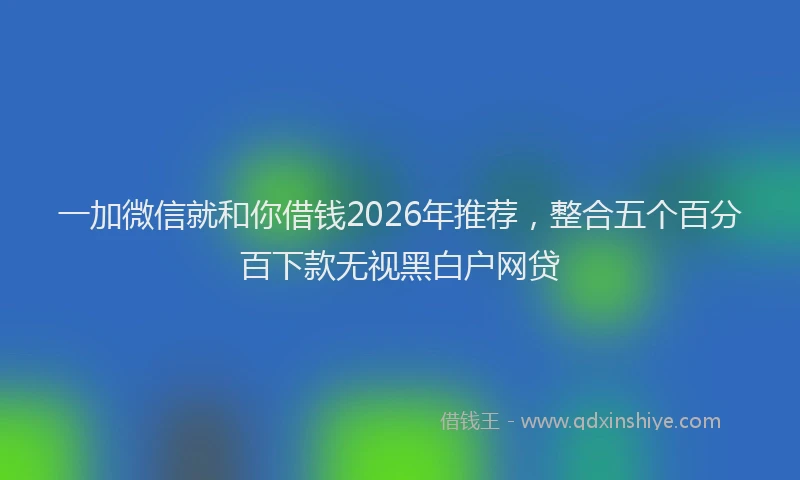 一加微信就和你借钱2026年推荐,整合五个百分百下款无视黑白户网贷