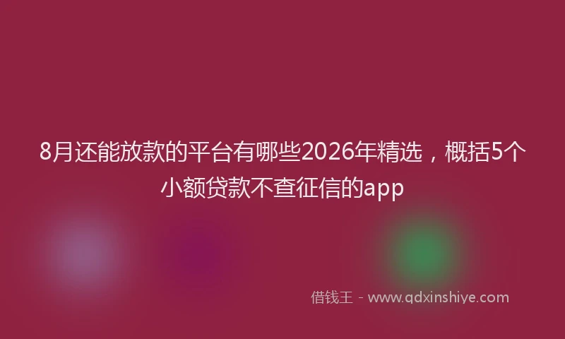 8月还能放款的平台有哪些2026年精选，概括5个小额贷款不查征信的app
