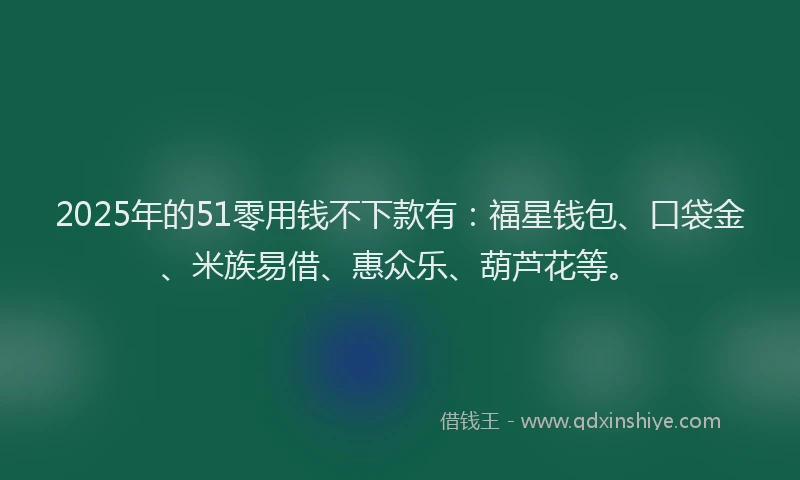 2025年的51零用钱不下款有：福星钱包、口袋金、米族易借、惠众乐、葫芦花等。