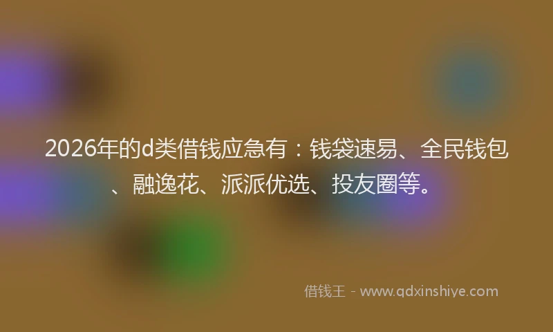2026年的d类借钱应急有：钱袋速易、全民钱包、融逸花、派派优选、投友圈等。