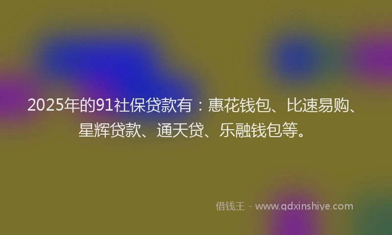 2025年的91社保贷款有：惠花钱包、比速易购、星辉贷款、通天贷、乐融钱包等。